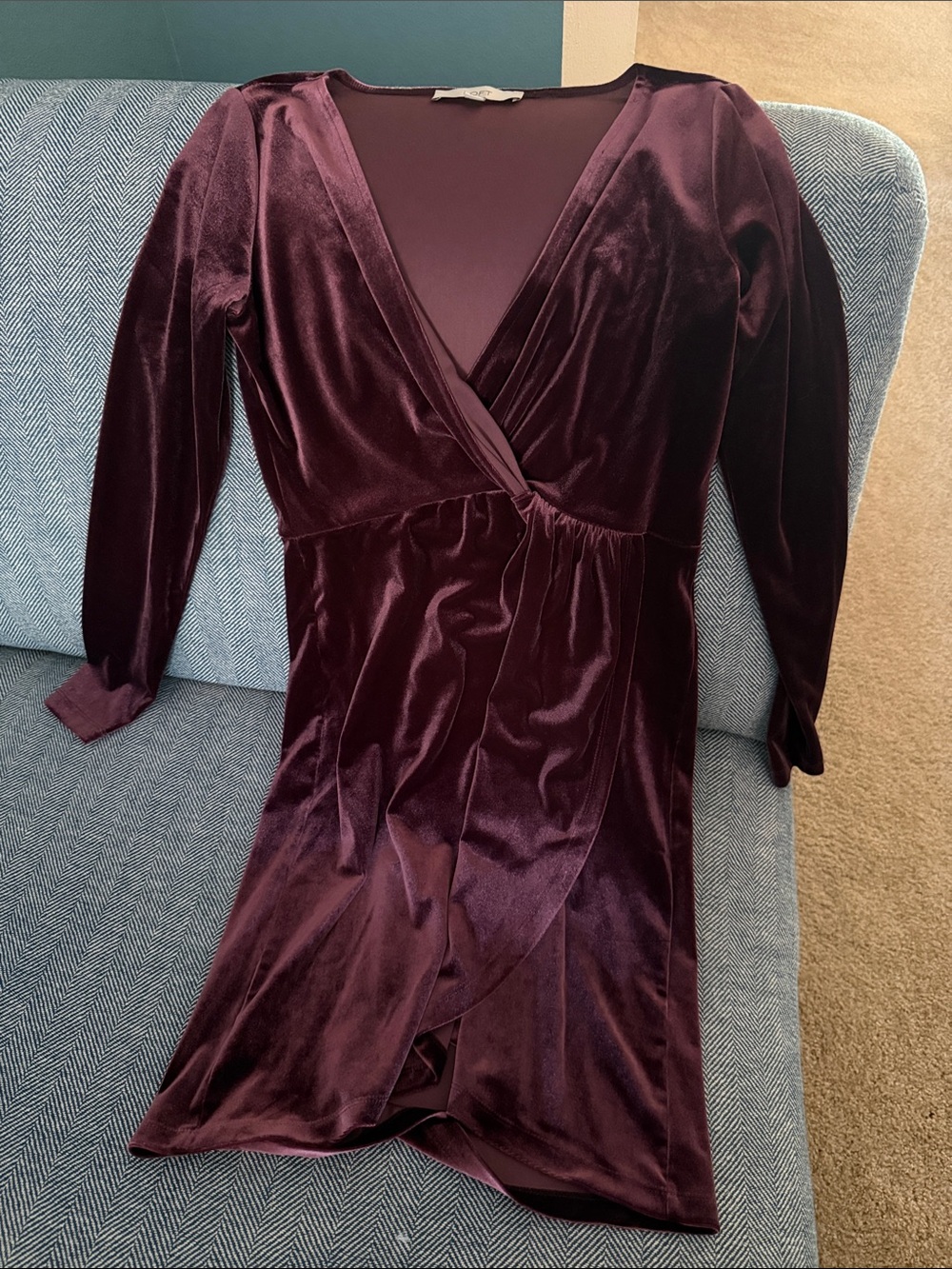 LOFT Velvet Long Sleeve Wrap Dress in Deep Plum